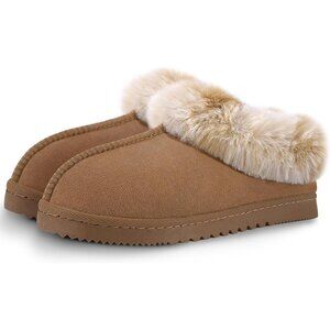 Women's Tan Fuzzy Cozy Faux Fur Memory Foam  Rubber Sole Slippers Boots Shoes